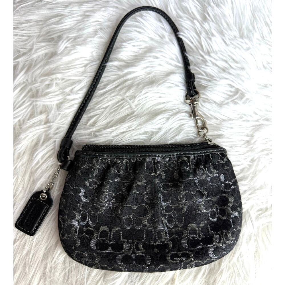 COACH Black  Silver Signature Canvas Wristlet